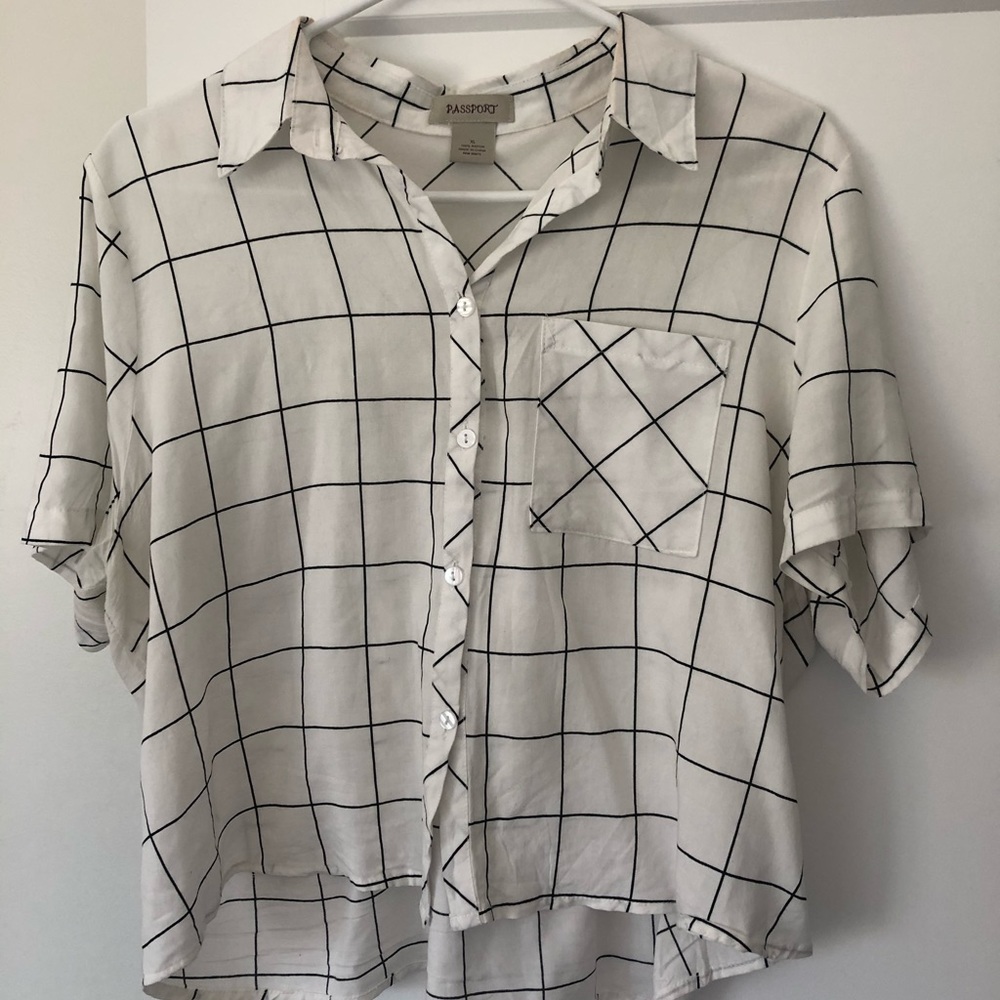 Passport Windowpane Button Up Blouse Top - image 1